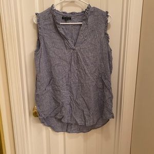 For Cynthia Linen Blend Popover Top Pockets High Low Ruffled neckline aleeveless